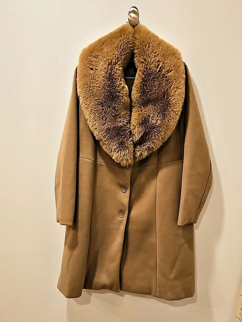 Torrid Mid Length Flare Coat Faux Fur Collar Coat in Brown Size 0 (Large / 12)